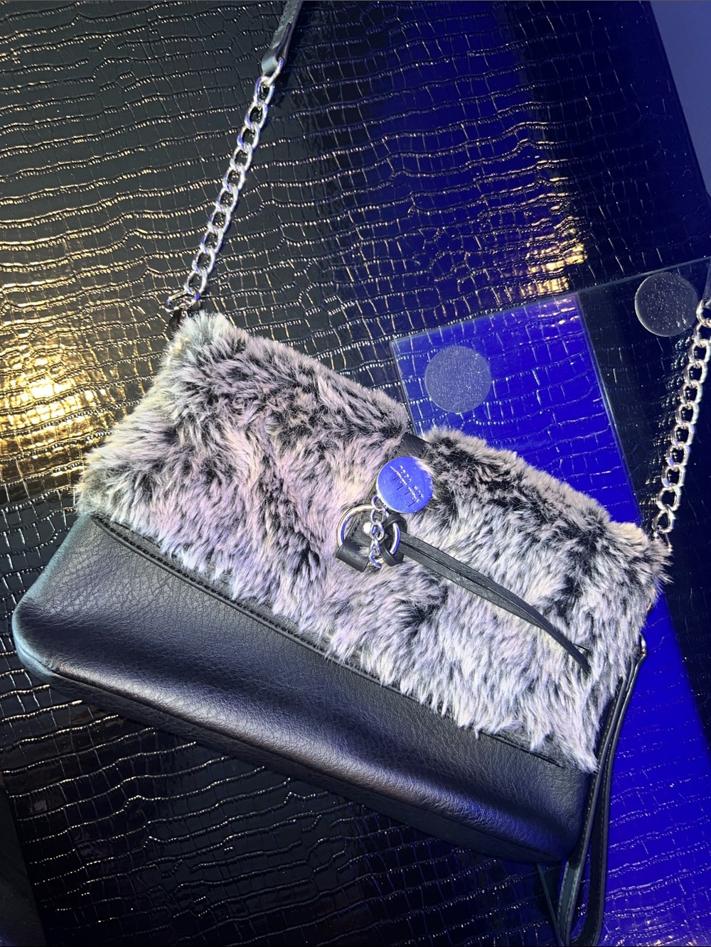 🐾 Nicole Miller New York Luxe Faux Fur & Vegan Leather Statement Satchel 🐾